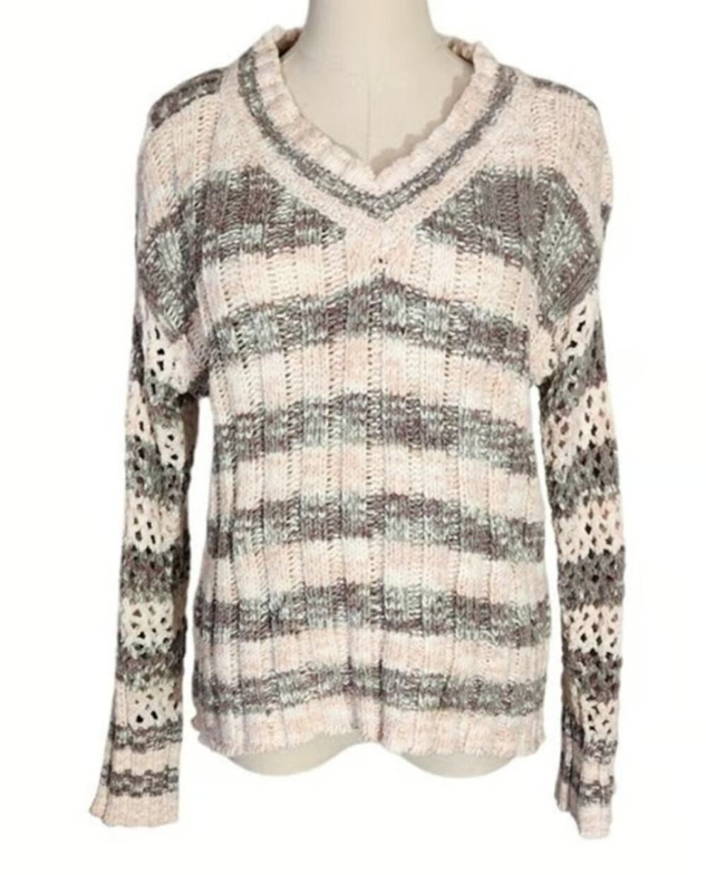 NWOT Bobeau Pink Green Purple Striped V Neck Sweater Size S